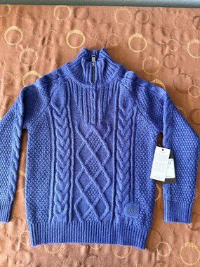 Boys Cable Knit Quarter Zip Sweater, Blue, Size 8 Gloaming. NEW WITH TAGS. Guess